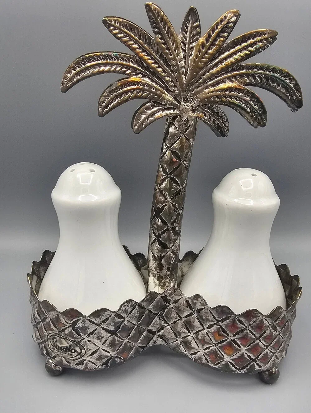 Suarto Silversmiths Vintage Palm Tree Pineapple Salt and Pepper Shakers